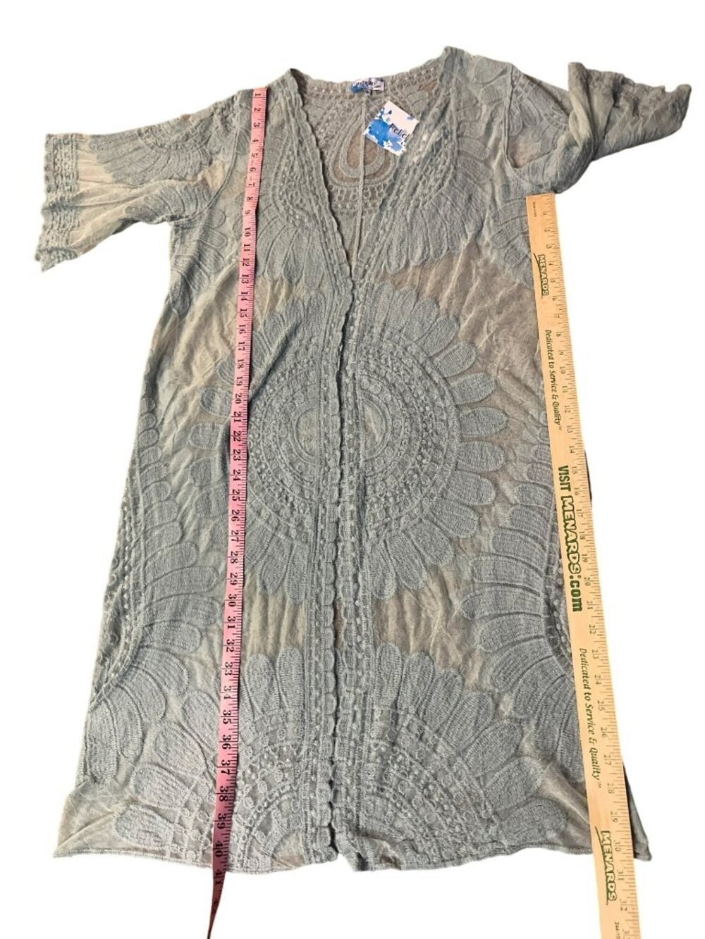 Rebellion Again Lace Duster Cardigan Womens Medium Light Teal New - Picture 10 of 11
